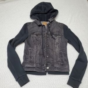 American Eagle Womans Jean cropped Jacket Coat Hooded XS Demin gray black